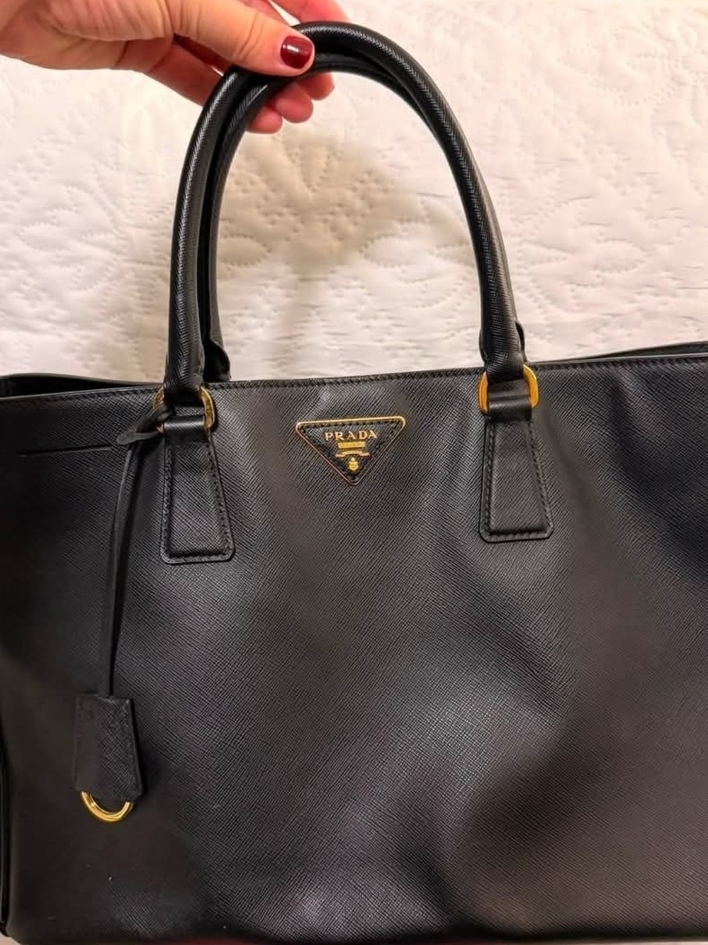 Prada Black Saffiano Leather Tote with Gold Hardware